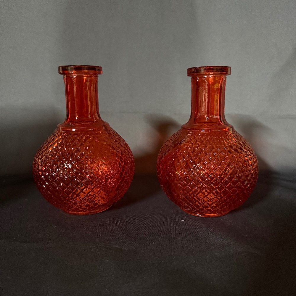Decanter/ Flower Bud Vase /  Color Orange / Sold as a pair